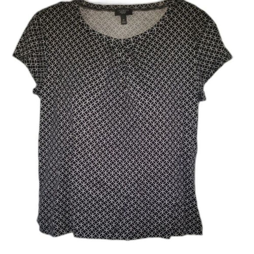 Talbots Cap Sleeve T Shirt Petite Medium‎ Geometric Print Art Deco Office